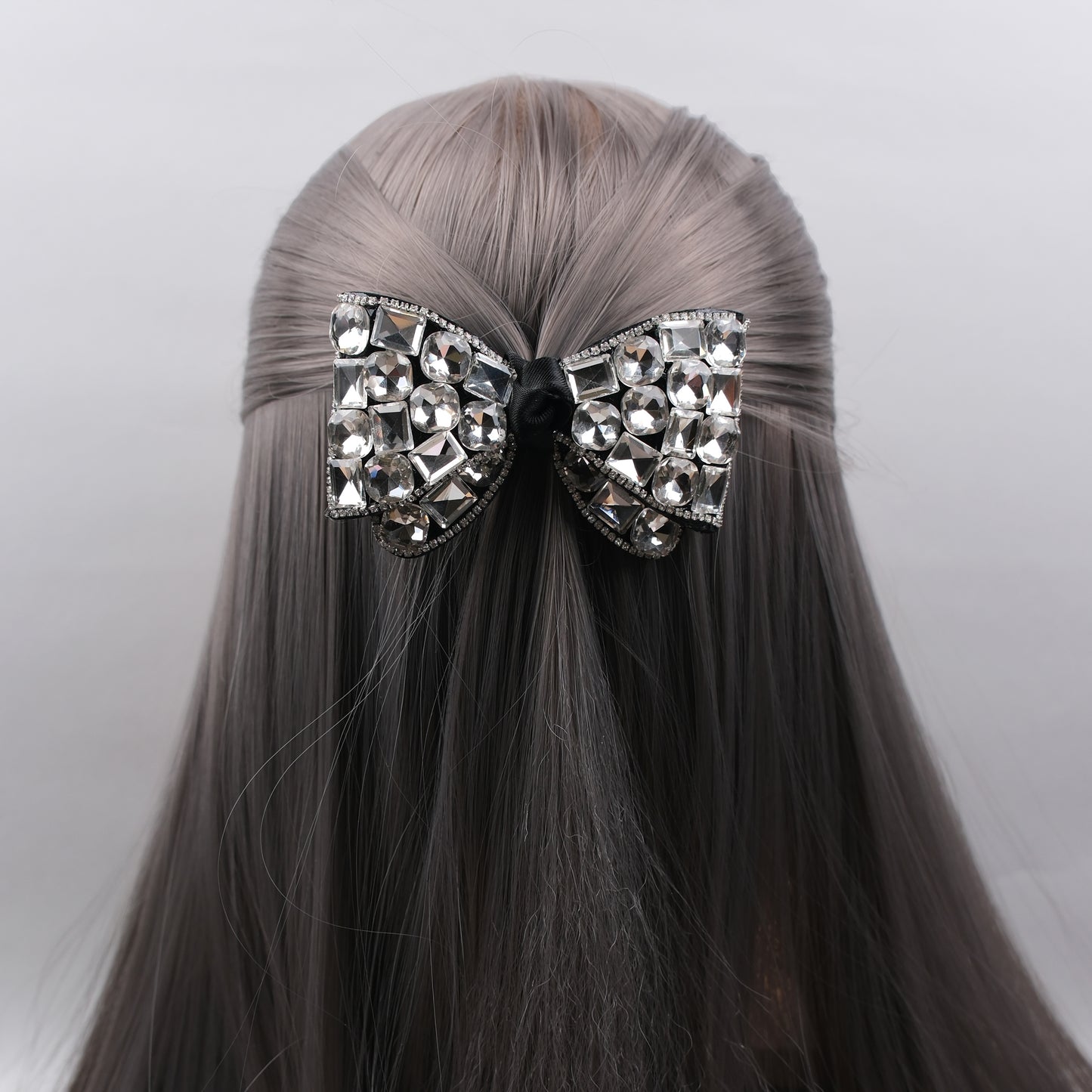 Embellished Square-Stone Hair Bow Clip – Designed for Elegant Styling