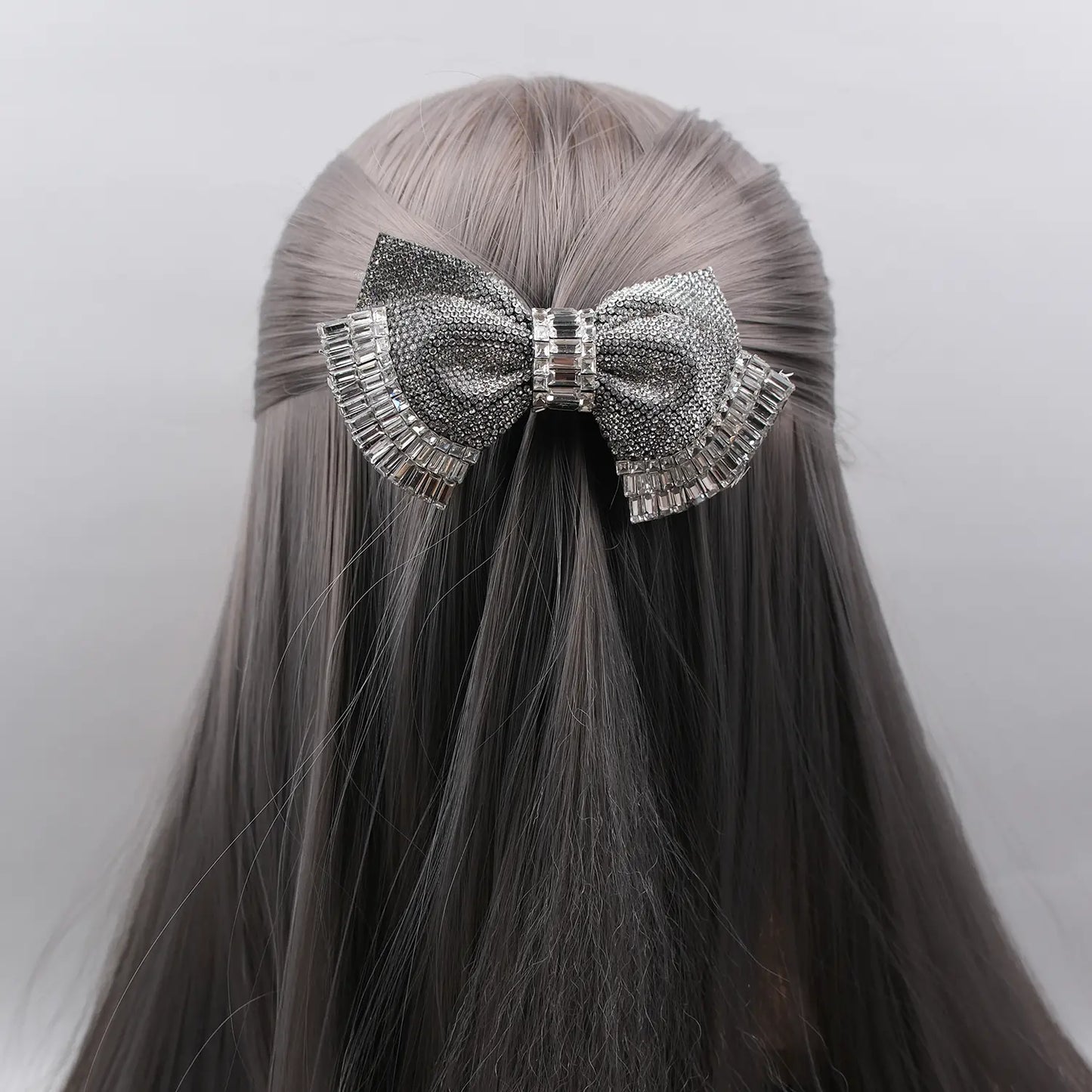 Crystal-Embellished Hair Bow Clip – Elegant Festive Accessory