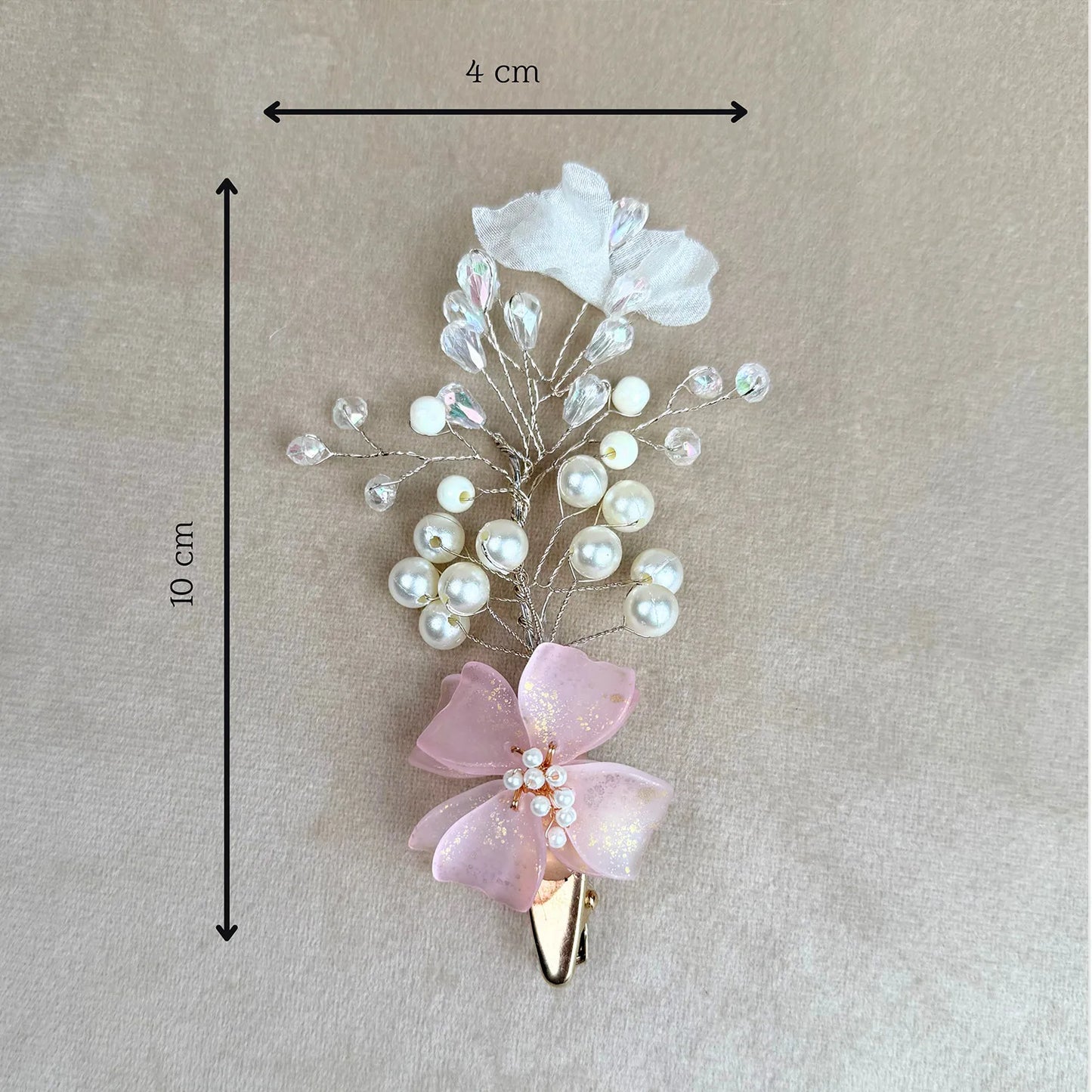 Handmade Designer Hair Clip with Resin Flower & Pearl Sprays