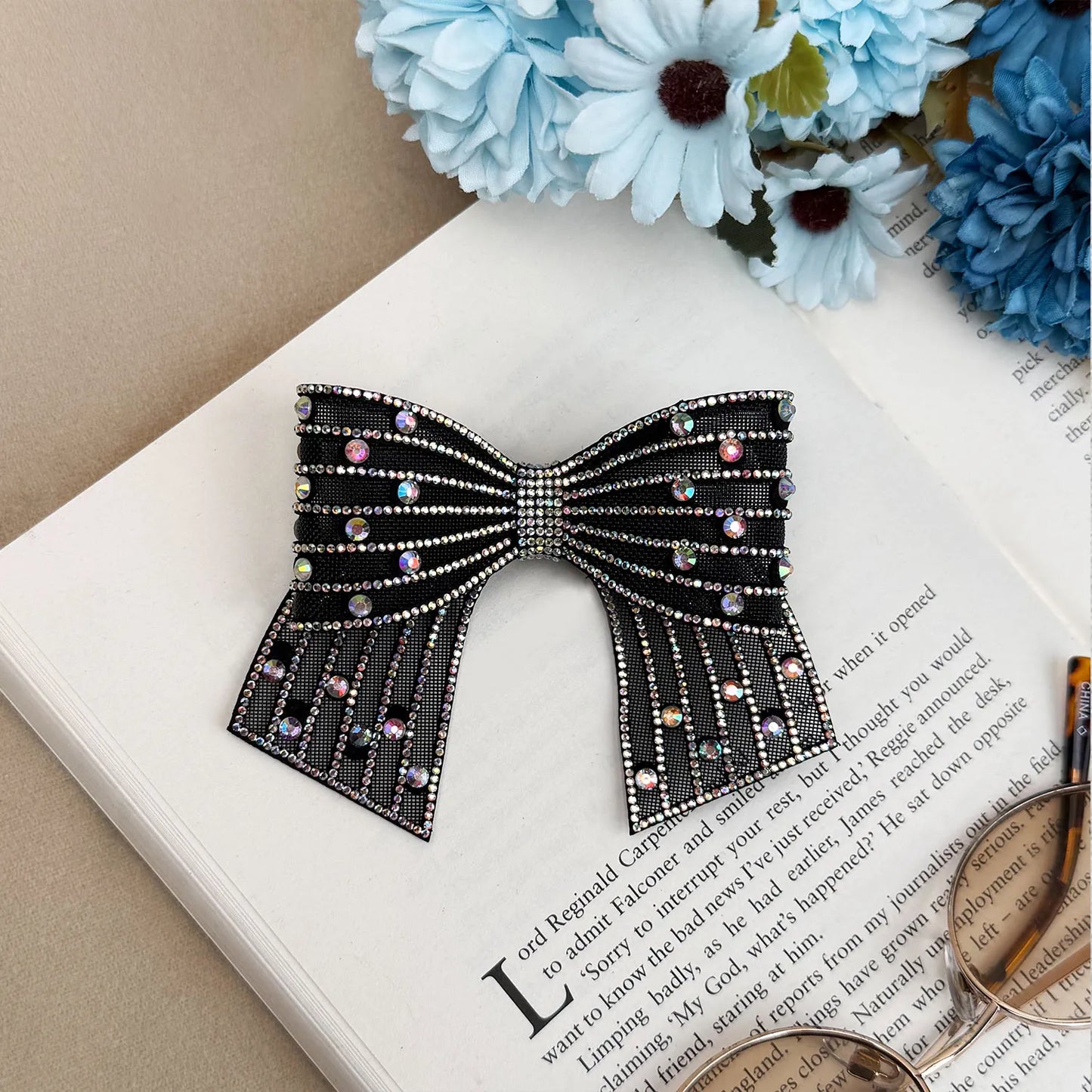 Handmade Embellished Small Hair Bow – Rhinestone Stiff Tissue Net Clip