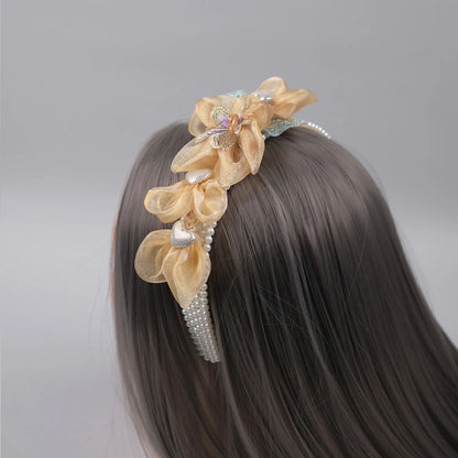 Handmade Fascinator Hairband – Pearl Base with Floral Embellishments