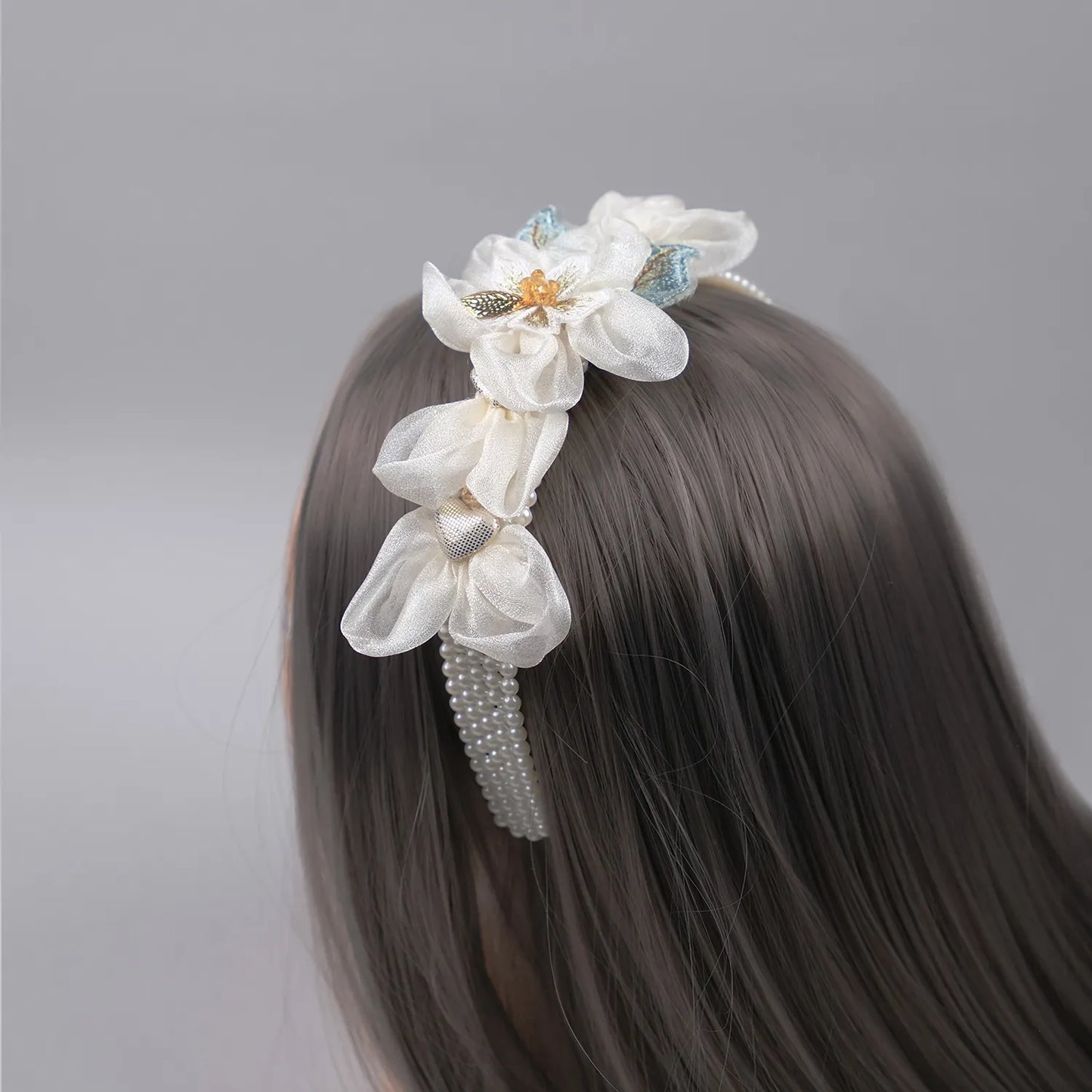 Handmade Fascinator Hairband – Pearl Base with Floral Embellishments